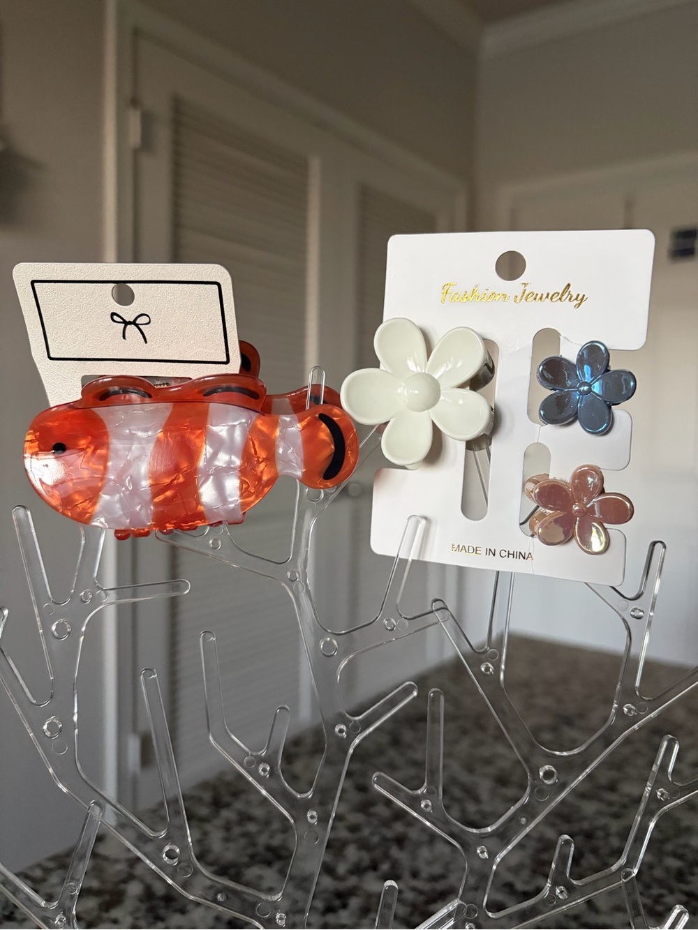 Flower Hair Clip Set with Orange Claw Clip